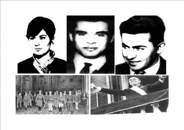 Mártires estudiantiles Susana Pintos, Hugo de los Santos y Líber Arce (1968), Comandantes golpistas (1973) y Presidente Julio María Sanguinetti (1985)