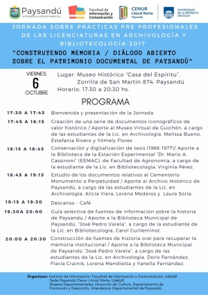 6 de octubre: Jornada en Paysand&uacute;. Archivos, Bibliotecas y Museos, espacios de preservaci&oacute;n del Patrimonio Documental