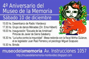 4&ordm; Aniversario del Museo de la Memoria. S&aacute;bado 10 de diciembre. 