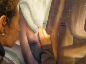 Trabajo de catalogaci&oacute;n cient&iacute;fica. Colorimetr&iacute;a. Mural de Eloy Boschi (1928-2000) en edificio sede de la ANP.